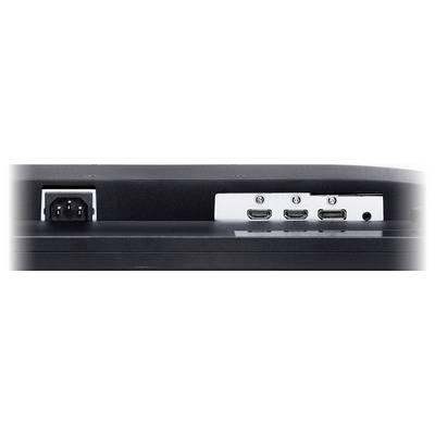Panneau arrière d'un moniteur ou d'une télévision montrant l'entrée d'alimentation sur la gauche et trois ports HDMI plus une petite prise sur la droite.