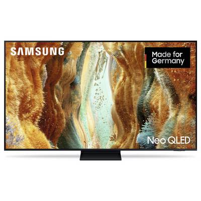 Téléviseur Samsung Neo QLED avec une image abstraite et vibrante ressemblant à un canyon affichée à l'écran, badge « Fabriqué pour l'Allemagne » et marque Samsung.