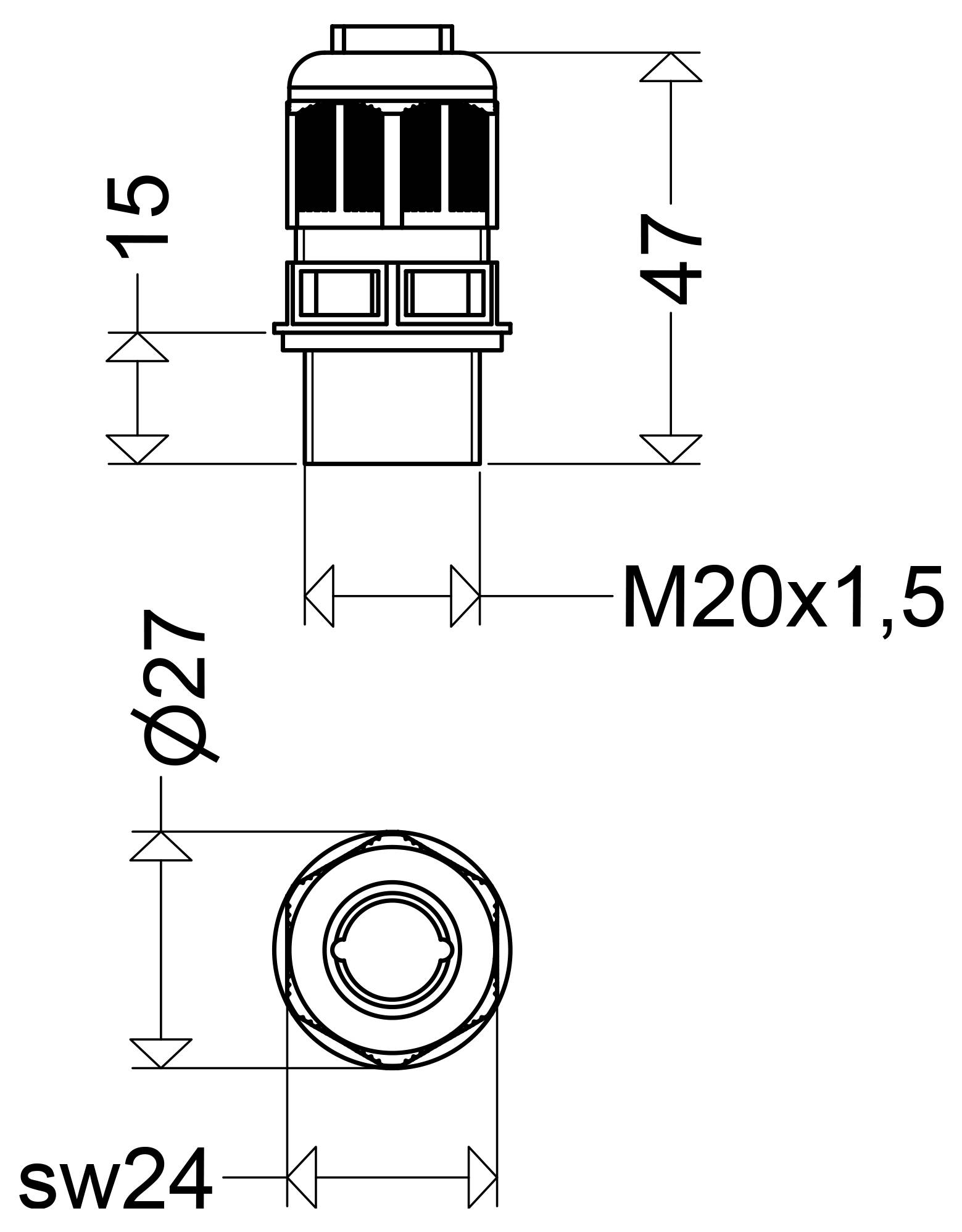 Dessin technique d'un boîtier de dispositif élancé et allongé, montré en vues de dessus et de côté avec les dimensions 610 mm de long, 251 mm de large, 155 mm de haut, et des diamètres de 60/76 mm.
