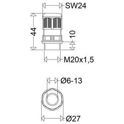 Schuch 901209011 Raccord de câble à vis avec écrou de bloquage, avec décharge de traction, avec joint M20 plastique noir-1