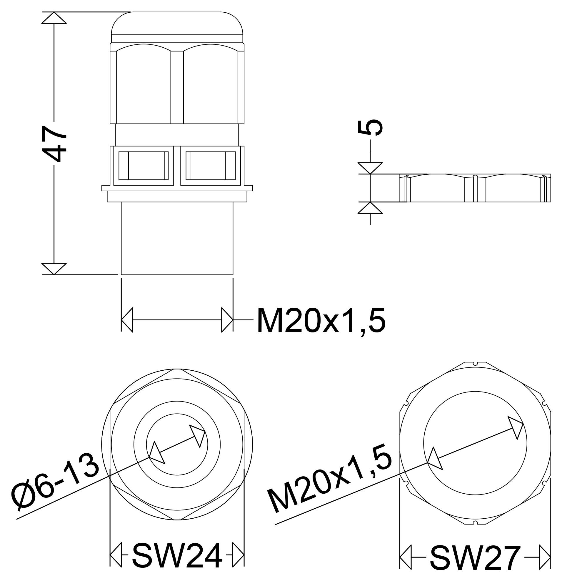 Dessin technique d'un dispositif SCHAUCH, montrant les vues de face et de côté avec les mesures 360, 485, 573, 100, 50, 170, et le port de test M20x1,5 / Raccord d'essai.