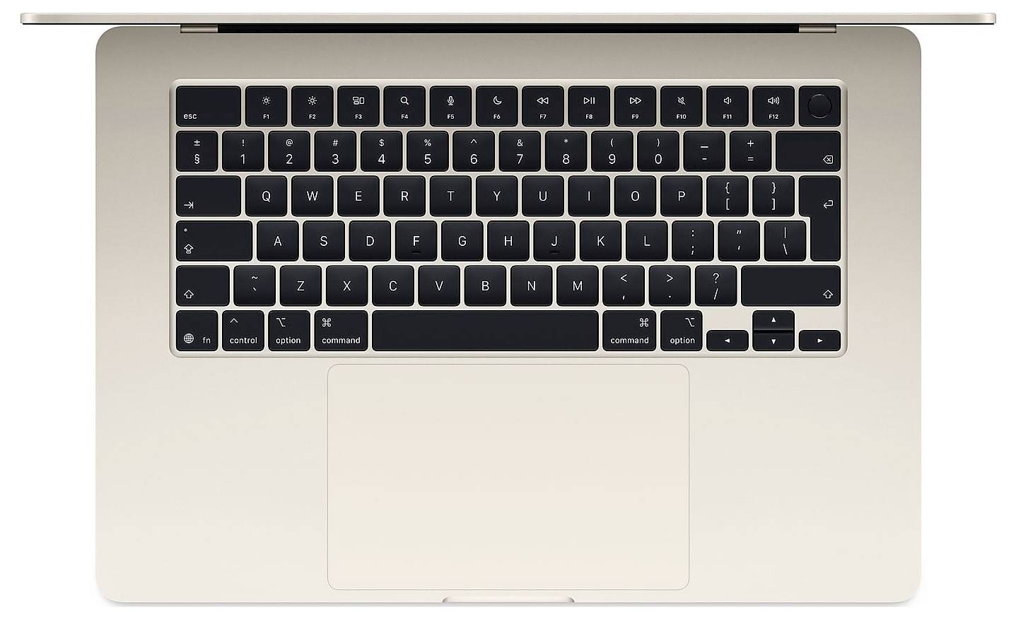 Vue de dessus d'un ordinateur portable argenté avec un clavier noir et un grand pavé tactile.