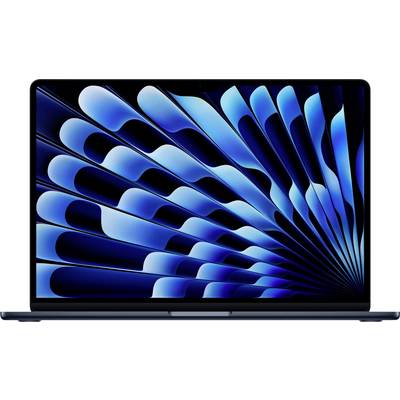 Ordinateur portable ouvert avec un motif d'onde abstrait bleu-noir sur l'écran