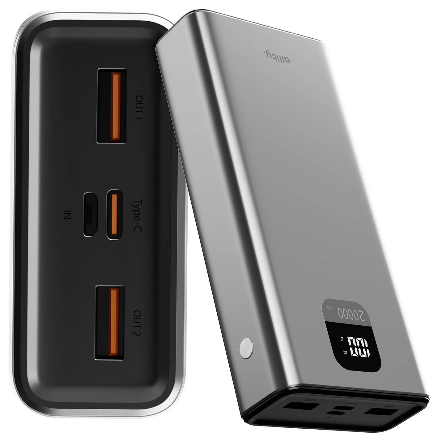 Allity APB-100 Powerbank (batterie supplémentaire) 20000 mAh Quick Charge, Power Delivery LiPo USB-C®, USB-A gris affich-2