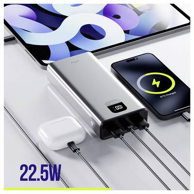 Allity APB-100 Powerbank (batterie supplémentaire) 20000 mAh Quick Charge, Power Delivery LiPo USB-C®, USB-A gris affich-7