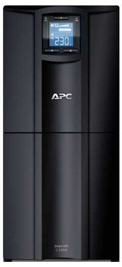 Vue de face d'une unité de secours batterie APC Smart-UPS noire avec un écran numérique bleu affichant 230.