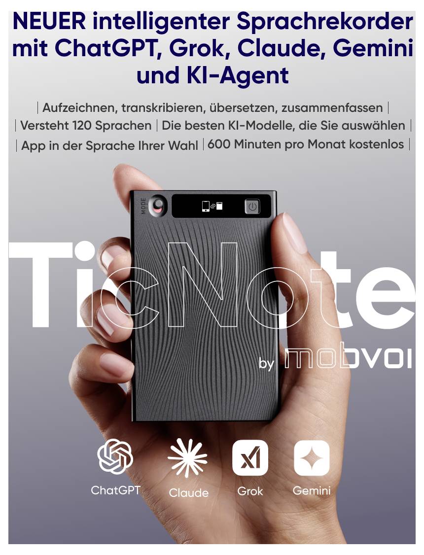 mobvoi 13391 Enregistreur vocal IA Durée d'enregistrement (max.) 434 h gris avec logiciel / appli, conversion audio en t-11