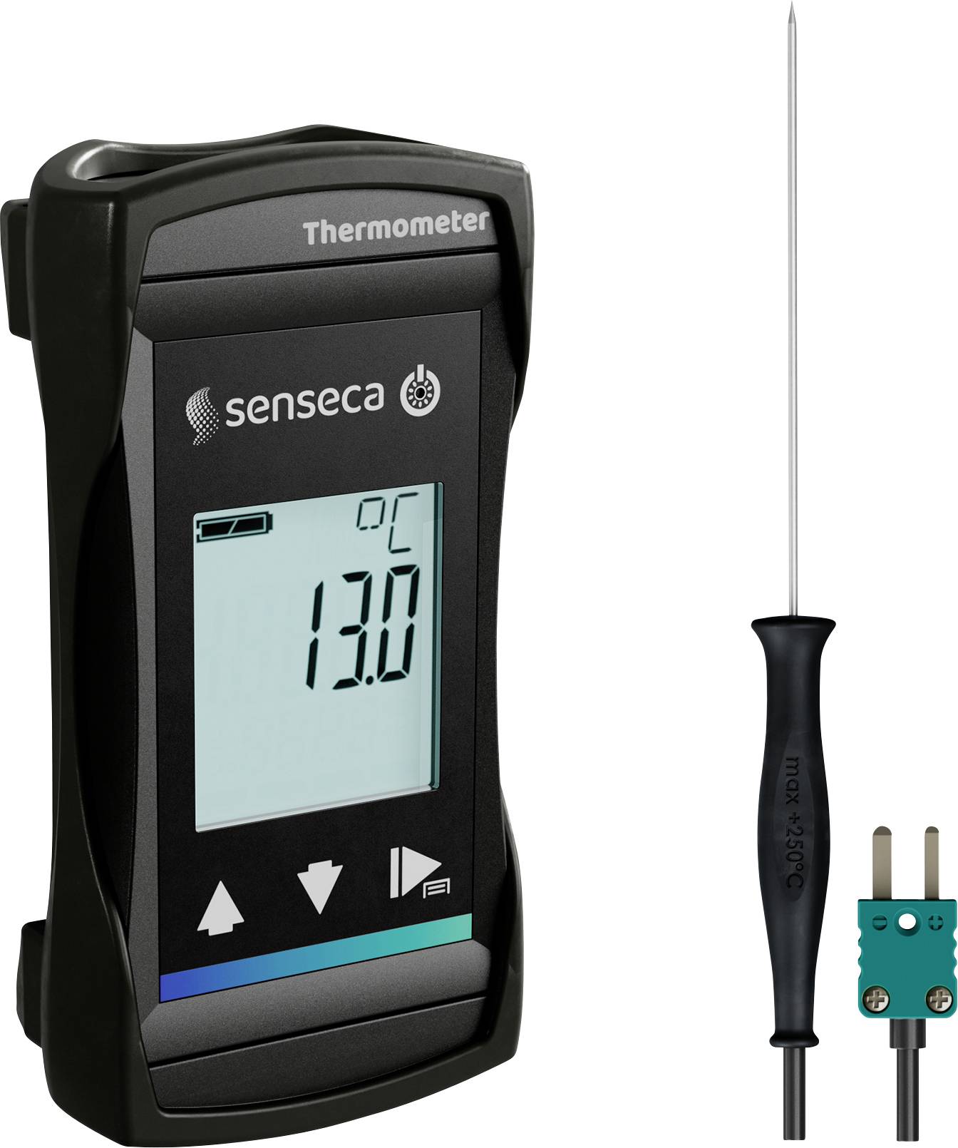 Thermomètre numérique avec sonde, affichant 13.0°C sur son écran.