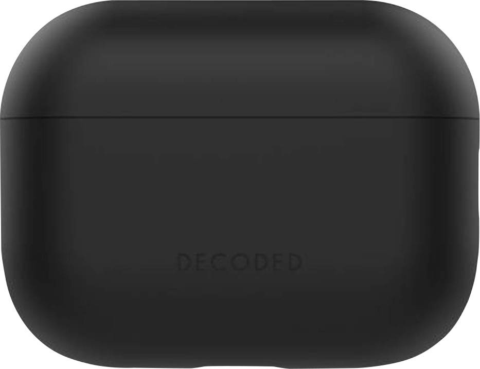 Étui de chargement pour écouteurs sans fil noirs avec le logo « DECODED » sur le devant