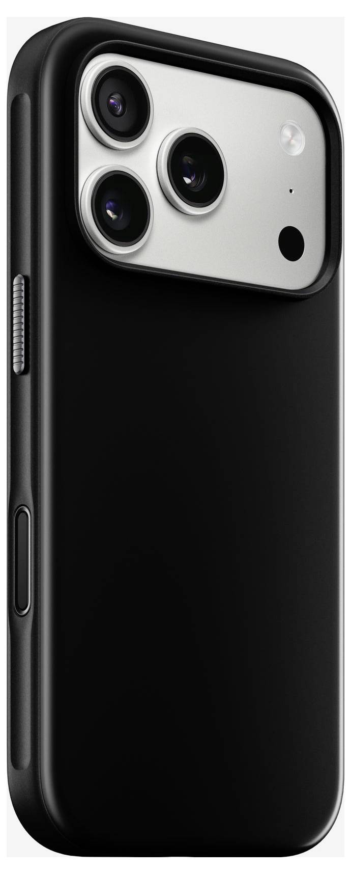 Gros plan du dos d'un smartphone noir avec un module triple caméra surélevé dans le coin supérieur gauche.