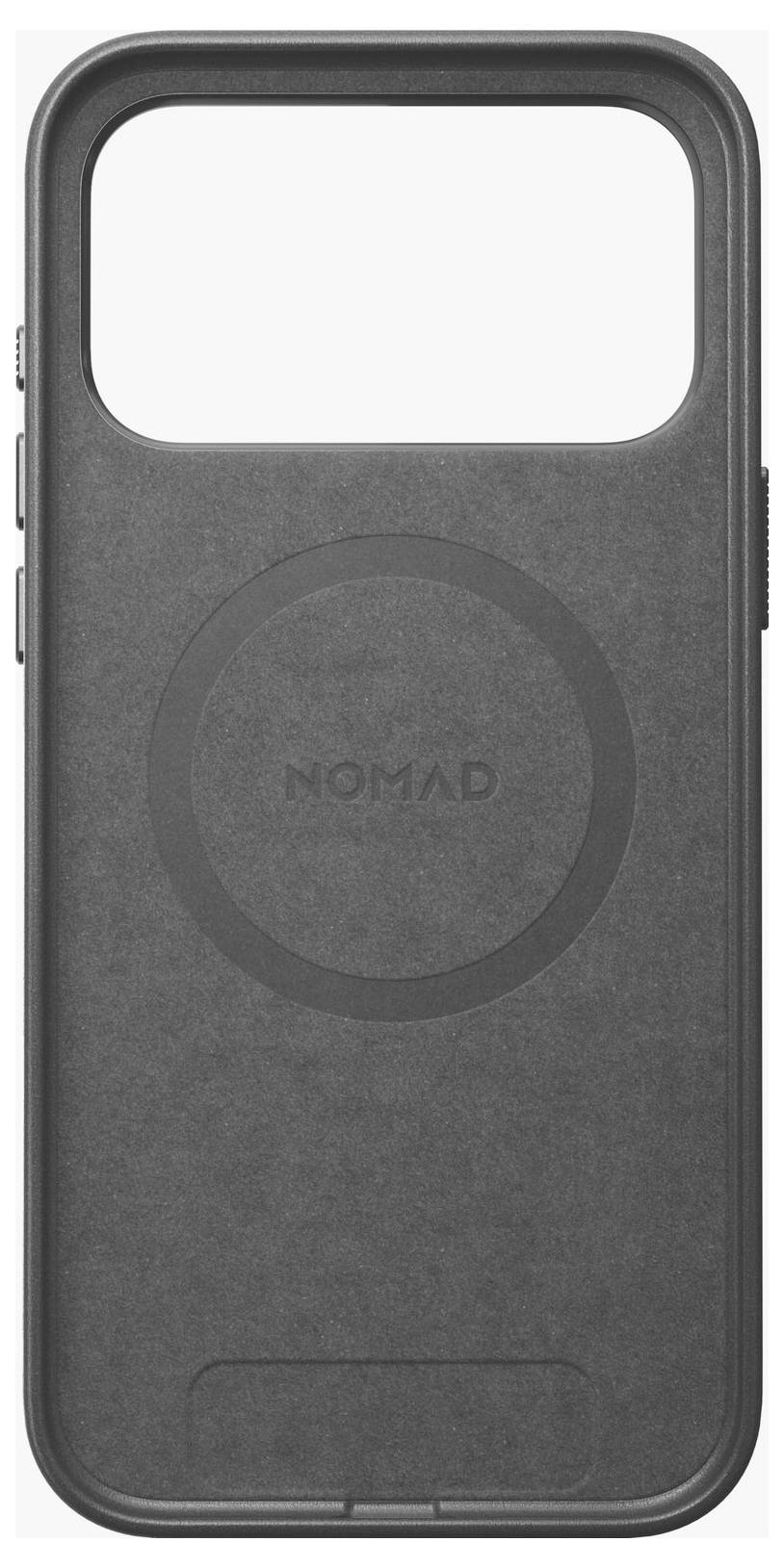Étui téléphone Gray Nomad avec large découpe rectangulaire pour appareil photo et anneau de style MagSafe circulaire à l'arrière.