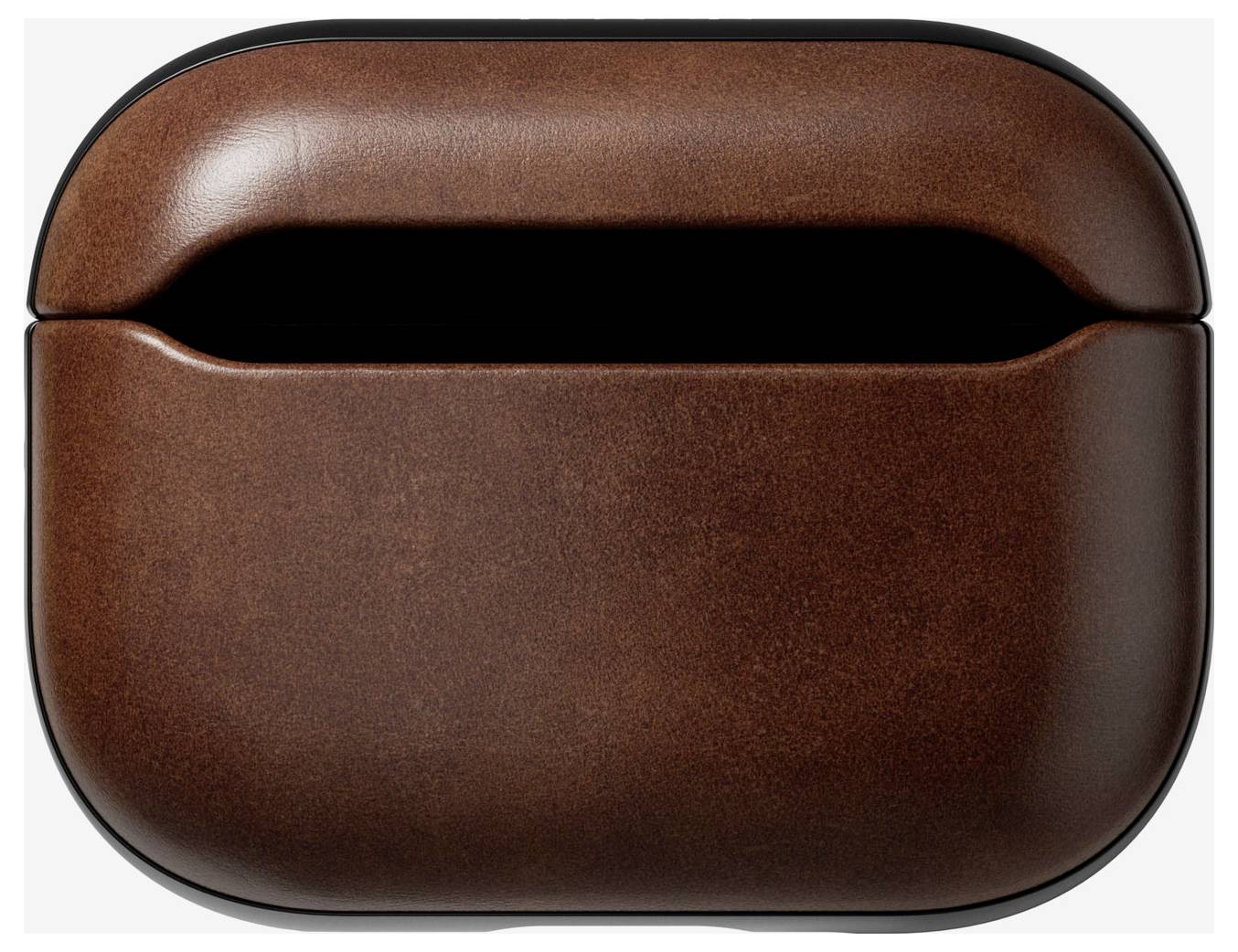 Étui de chargement pour écouteurs sans fil en cuir marron avec couvercle fermé