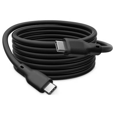 Câble USB-C noir enroulé avec deux connecteurs USB-C sur fond blanc.