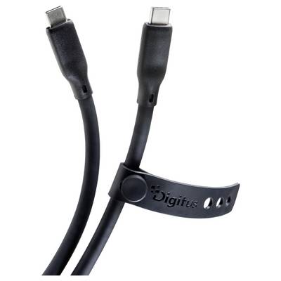 Deux câbles USB-C avec un clip de câble noir étiqueté « Digitus » sur un fond blanc.