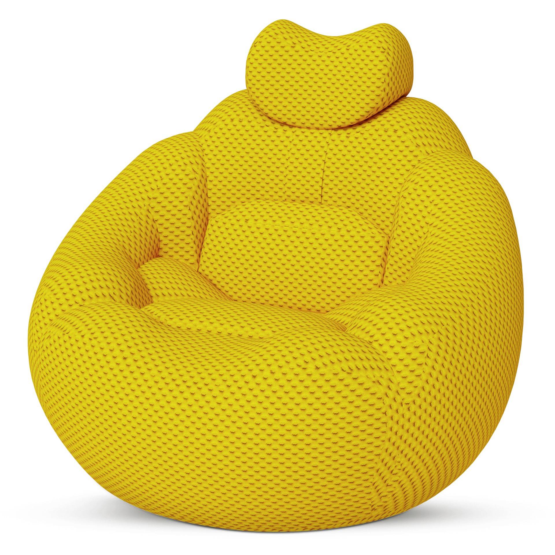 Chaise poire jaune vif avec appui-tête assorti, présentée sur fond blanc.