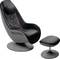 Fauteuil de massage Medisana noir et gris avec un tabouret pivotant assorti sur fond blanc.