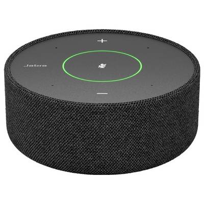 Haut-parleur de conférence Jabra noir avec bouton de sourdine central et contrôles de volume sur le dessus.