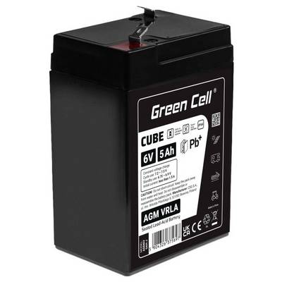 Batterie d'accumulateurs scellée au plomb-acide AGM VRLA Black Green Cell 6V 5Ah avec bornes supérieures et étiquette de produit.