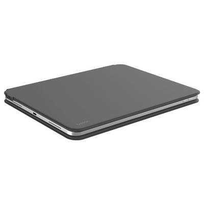 Ordinateur portable gris fermé présenté sous un angle, mettant en évidence son profil fin et ses bords en métal.