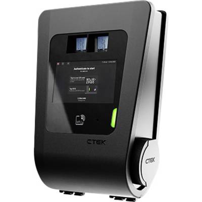 Chargeur CTEK pour véhicule électrique monté au mur avec un écran affichant « Authentifiez-vous pour commencer » et une zone de lecture RFID/NFC visible.