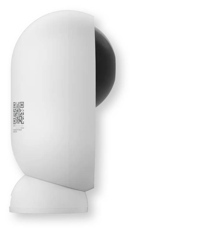 Appareil blanc fixé au mur avec un module arrière circulaire foncé, présenté en vue latérale sur un fond blanc uni.