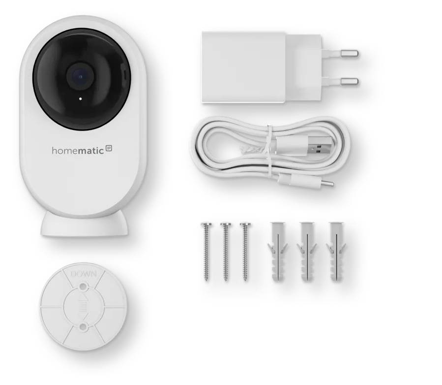 Affiche publicitaire pour alarme Smart Home : le smartphone affiche une application avec surveillance vidéo intérieure, identification des personnes et suivi des mouvements ; à droite, une caméra sur la commode.