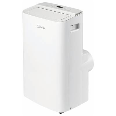 Climatiseur portatif ou déshumidificateur Midea blanc avec panneau de commande supérieur et évent latéral, présenté sur fond blanc.