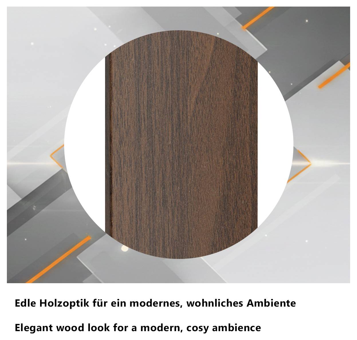 Échantillon de motif à effet bois foncé comme exemple de matériau pour un environnement de vie moderne et confortable.