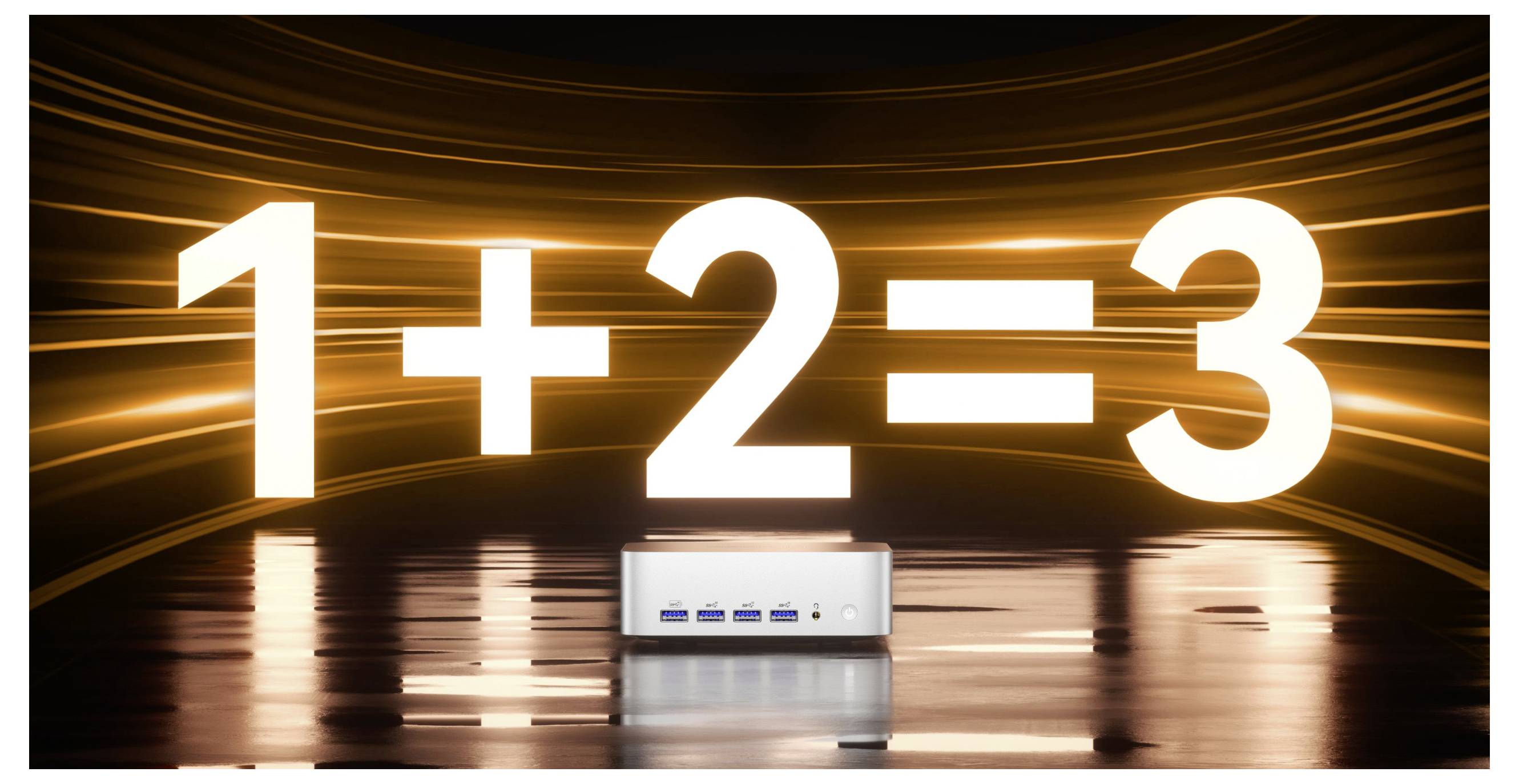 Panneau arrière d'un ordinateur compact avec prise d'alimentation, ports HDMI 4K, deux ports Ethernet 2.5G, deux ports USB-A et un port USB haute vitesse.