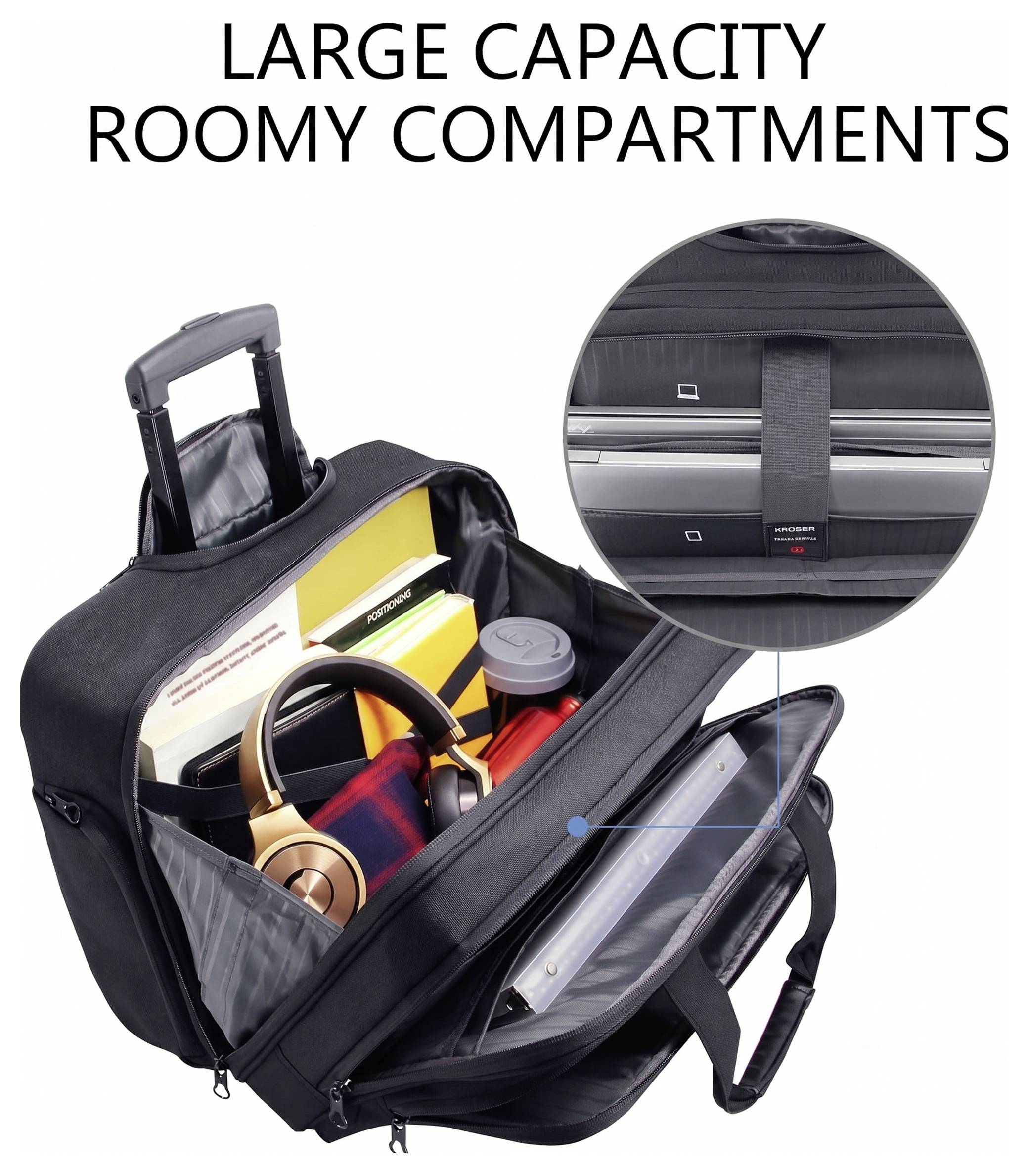 KROSER Trolley Laptop Handgepäck Koffer, Rolling Case mit Rädern Bis zu 17,3 Zoll noir-3