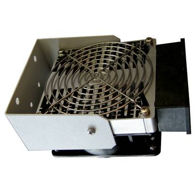 Ensemble de ventilateur de refroidissement électronique métallique dans un boîtier rectangulaire avec grille de protection en fil métallique et support de montage latéral
