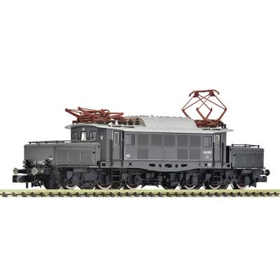 Locomotive électrique grise sur les rails, présentée en vue latérale avec les pantographes rouges relevés au-dessus du toit.