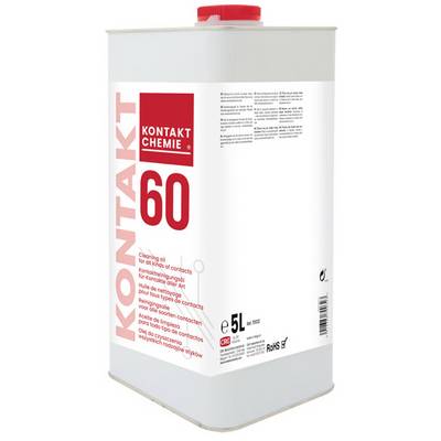 Une bidon en métal blanc de 5 litres de nettoyant de contact Kontakt Chemie KONTAKT 60 avec un bouchon rouge et un grand logo rouge sur le devant.