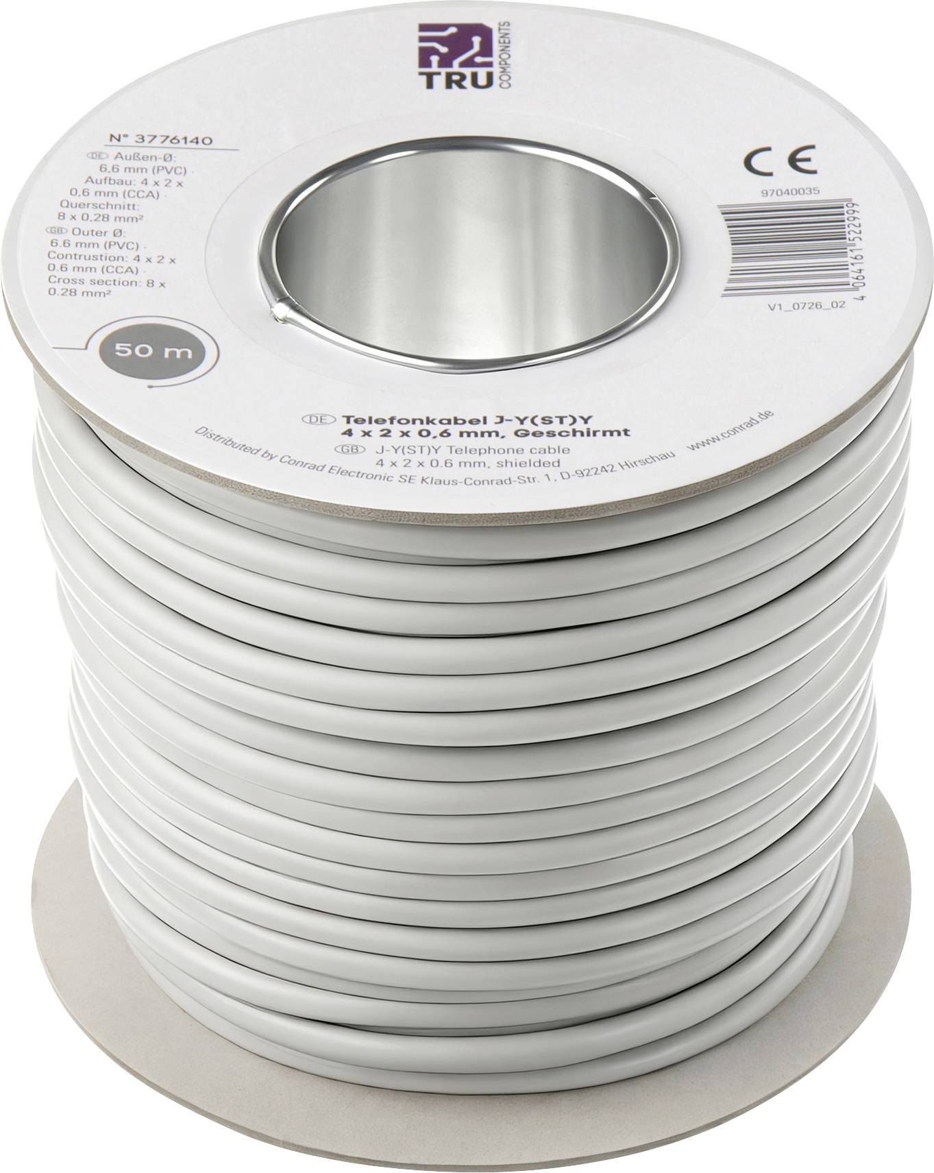 TRU COMPONENTS TC-15104560 Câble téléphone J-Y(ST)Y 4 x 2 x 0.28 mm² gris 50 m