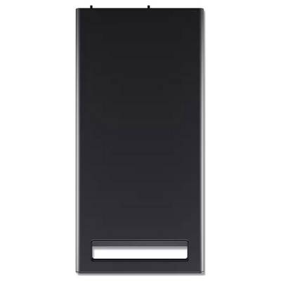 Appareil électronique rectangulaire noir ou panneau avec une petite fente rectangulaire blanche près du bas.