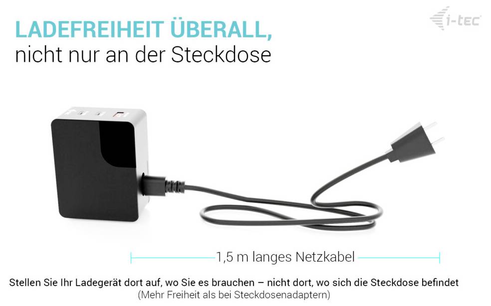i-tec 100W Intelligent Multiport USB Charger Chargeur USB 100 W USB-C®, USB-B femelle USB PD 3.1 noir USB Power Delivery-6