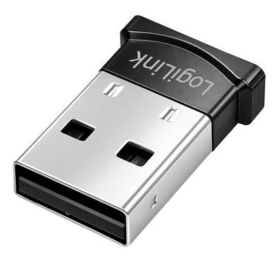 Gros plan d'une petite clé réceptrice USB sans fil Logitech, noire et argentée, présentée sur un fond blanc.