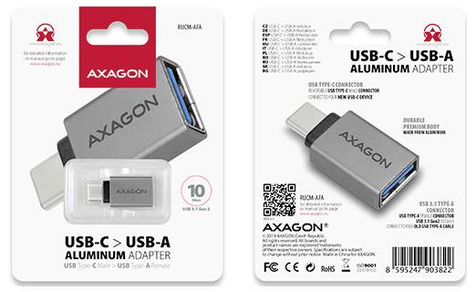 AXAGON USB 3.1 (Gen 2) Adaptateur [1x USB-C® mâle - 1x USB-A femelle] RUCM-AFA 3.1 m-16