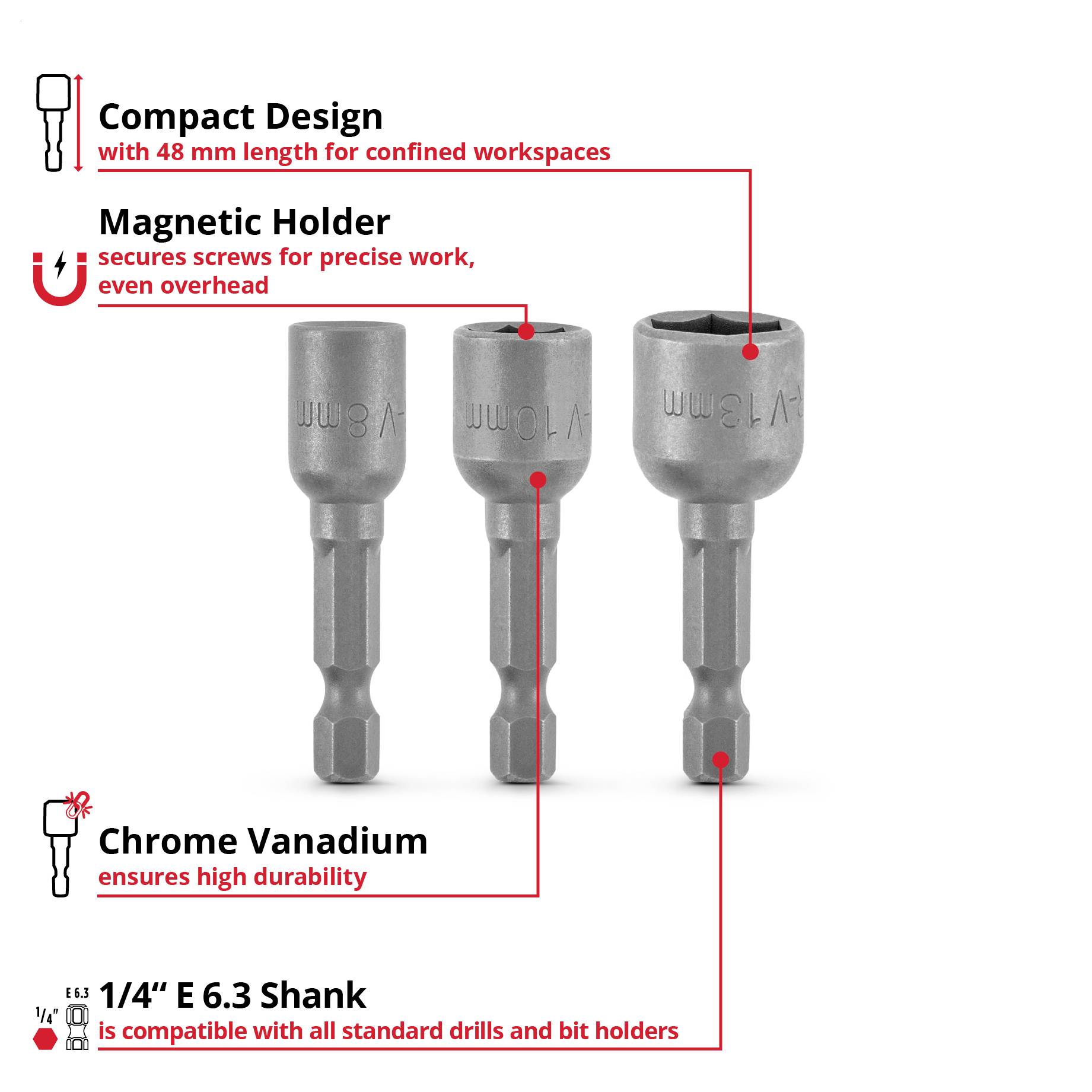 Einhell 135101 Jeu de douilles-embouts 8 - 13 mm 1/4" (6.3 mm)-1