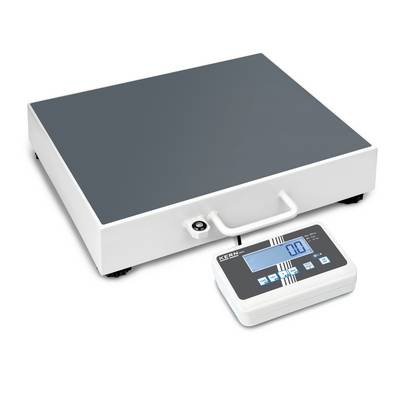 Balance électronique en forme de U avec affichage numérique et cadre de pesée relié par câble, présenté sur un fond blanc.