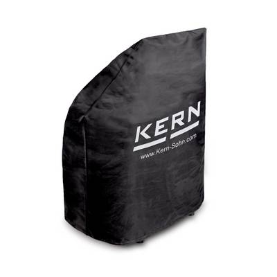 Housse de protection ajustée noire avec le logo « KERN » et le site Web, présentée sur un équipement sur fond blanc.