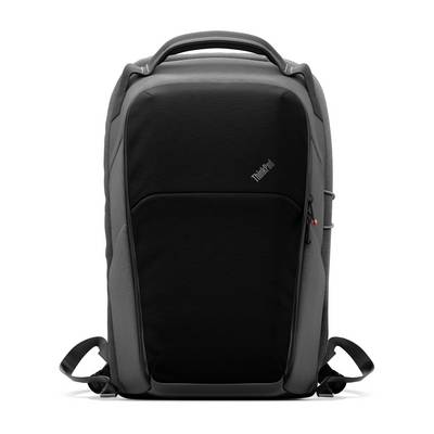 Sac à dos Lenovo noir et gris avec poignée supérieure rembourrée et bretelles, montré en vue de face sur fond blanc.