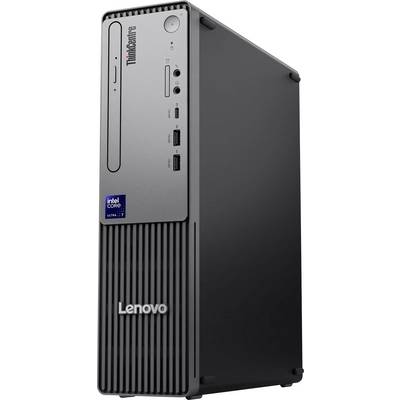 Ordinateur de bureau Lenovo ThinkCentre en tour avec bouton d'alimentation avant, ports USB, prises audio et badge Intel Core.
