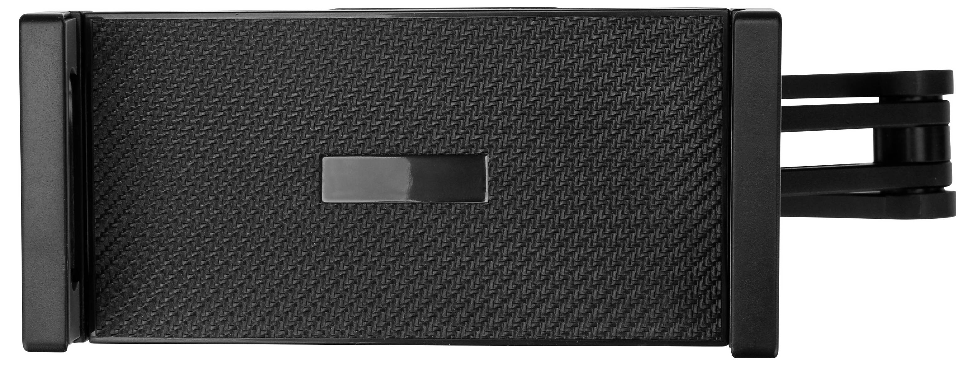 Ceinture noire ajustable avec une boucle rectangulaire et une sangle texturée, présentée en vue de profil.