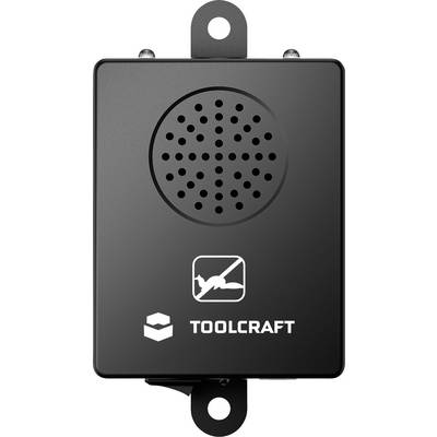 Appareil électronique Black Toolcraft avec grille ressemblant à un haut-parleur et languettes de montage, présenté en vue de face avec logo et nom de marque.