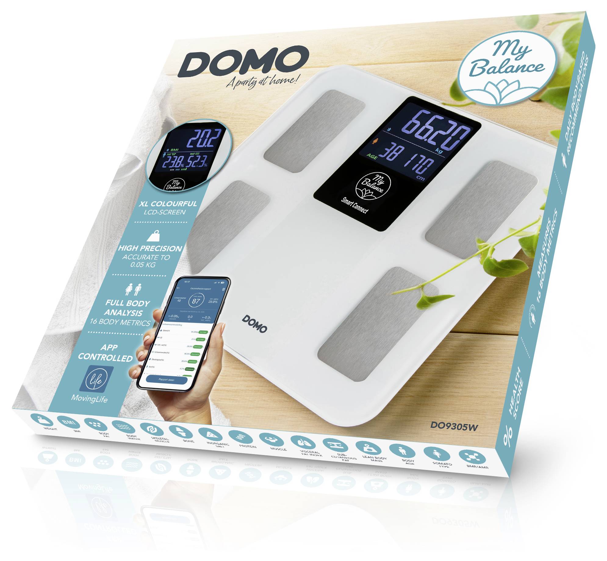 DOMO Balance d'analyse corporelle DO9305W numérique Plage de pesée (max.)=180 kg blanc-6