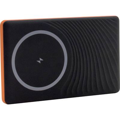 Appareil rectangulaire noir avec bordure orange, présentant une grande commande tactile circulaire sur la gauche et des rainures courbes ressemblant à des aérations sur la droite.