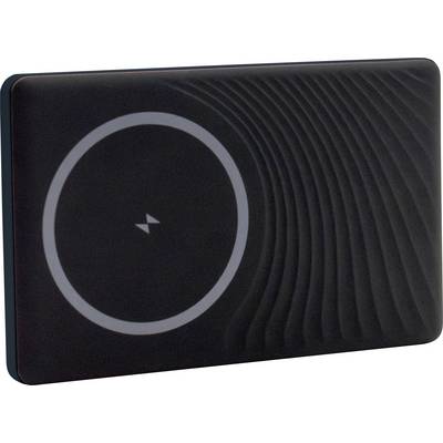 Socle de recharge sans fil rectangulaire noir avec un grand cercle gris indiquant le positionnement du téléphone.