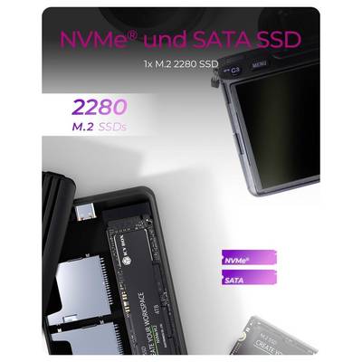 ICY BOX IB-CR602M-C31 Boîtier pour SSD M.2 USB-C® (USB 3.2 Gen 2) 10 GBit/s M.2 PCIe NVMe, M.2 SATA 2280 61154-3