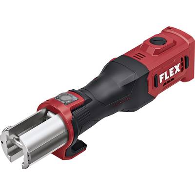 Outil de puissance sans fil FLEX rouge et noir avec une pièce jointe cylindrique argentée à l'avant, présenté sur fond blanc.